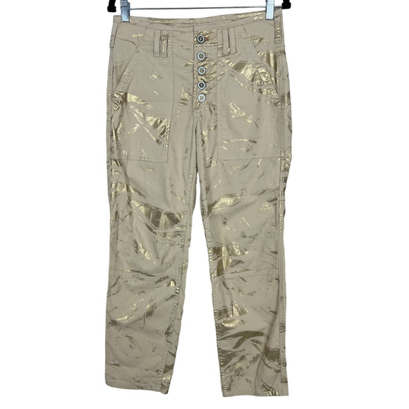 By Anthropologie The Wanderer Utility Pants in Gold Metallic Button Fly Size 28 - Picture 4 of 15